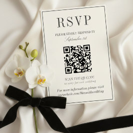 Classic Ivory Damask Rococo Pattern Wedding QR RSVP Kaartje