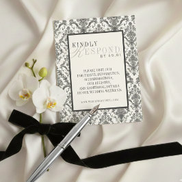 Classic Ivory Damask Rococo Pattern Wedding QR RSVP Kaartje