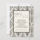 Classic Ivory Damask Rococo Pattern Wedding QR RSVP Kaartje (Voorkant)