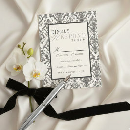 Classic Ivory Damask Rococo Pattern Wedding RSVP Kaartje