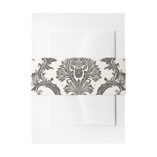 Classic Ivory Damask Rococo Pattern Wedding Uitnodigingen Wikkel (Voorkant Voorbeeld)