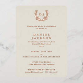 Classic ivory Monogram + Laurel WreatAfstuderen Folie Uitnodiging