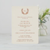 Classic ivory Monogram + Laurel WreatAfstuderen Folie Uitnodiging (Staand Voorkant)