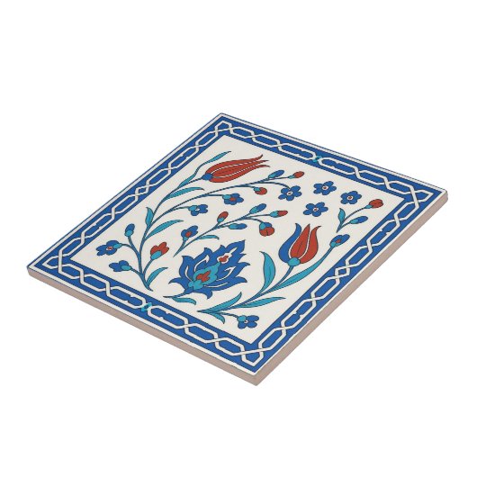 Classic Iznik Floral Keramische Tegel in Blauw & R Tegeltje (Zijkant)