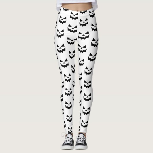 Classic Jack-o-lantaarn pompoen gezicht Zwart & Wi Leggings (Voorkant)