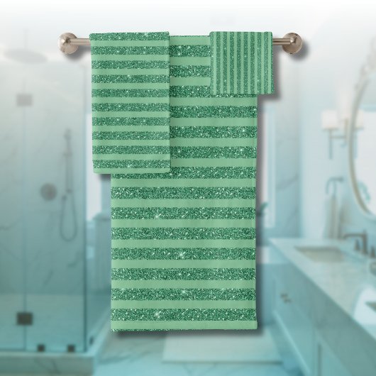 Classic Jade Green Glitter Style Vertical Stripes Bad Handdoek