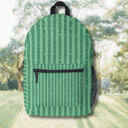 Classic Jade Green Glitter Style Vertical Stripes Bedrukte Rugzak