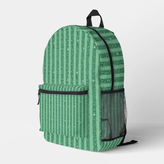 Classic Jade Green Glitter Style Vertical Stripes Bedrukte Rugzak (Achterkant Hoek Rechts)