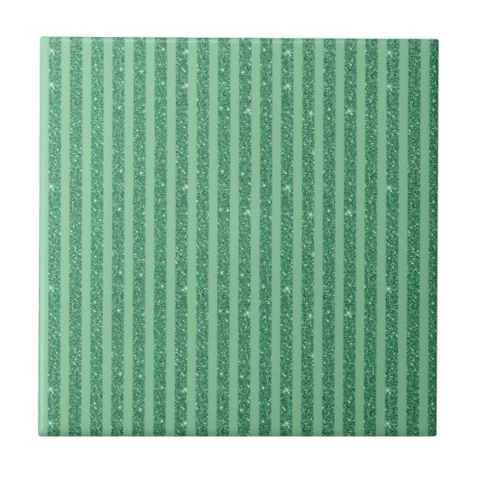 Classic Jade Green Glitter Style Vertical Stripes Tegeltje (Voorkant)