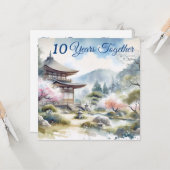 Classic Japan Kersenbloesem roze blauw waterverf Kaart (Voorkant / Achterkant in situ)