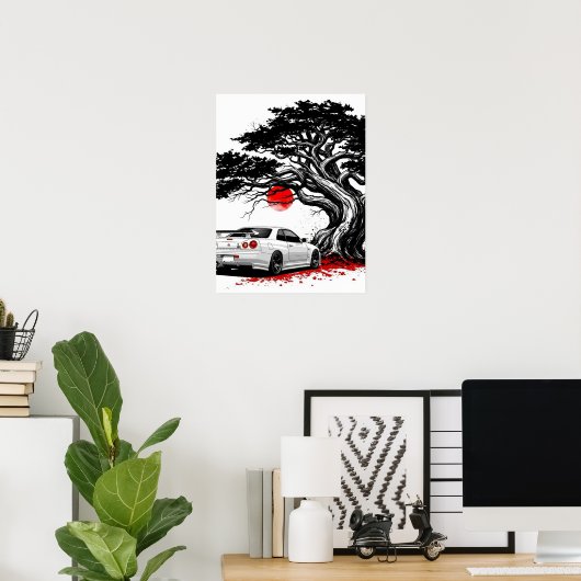 Classic Japanese Rising Sun Art Painting White JDM Poster (Thuiskantoor)