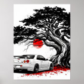 Classic Japanese Rising Sun Art Painting White JDM Poster (Voorkant)