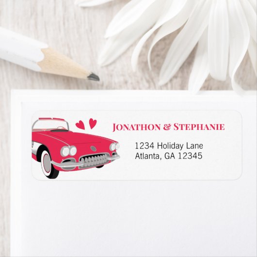  Classic jaren 50 Roze Converteerbare bruiloft Etiket (Insitu)