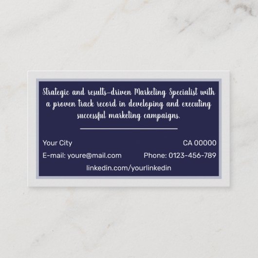 Classic Job Seeker Navy Lijst Eenvoudig Minimalist Visitekaartje (Achterkant)