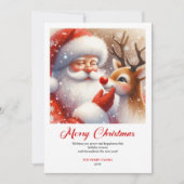 Classic Jolly Santa With Rudolph Christmas Greetin Feestdagenkaart (Voorkant)