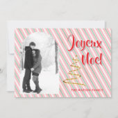 Classic Joyeux Noel Green Red Stripes Christmas Feestdagenkaart (Voorkant)