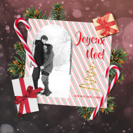 Classic Joyeux Noel Green Red Stripes Christmas Feestdagenkaart