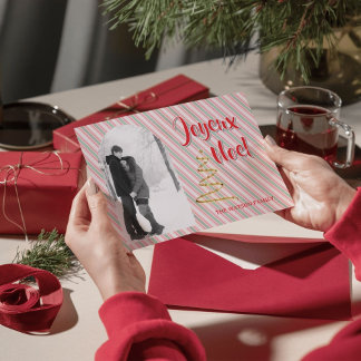 Classic Joyeux Noel Green Red Stripes Christmas Feestdagenkaart