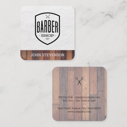 Classic | kapperszaak | houtversiering vierkante visitekaartje (Voorkant / Achterkant)