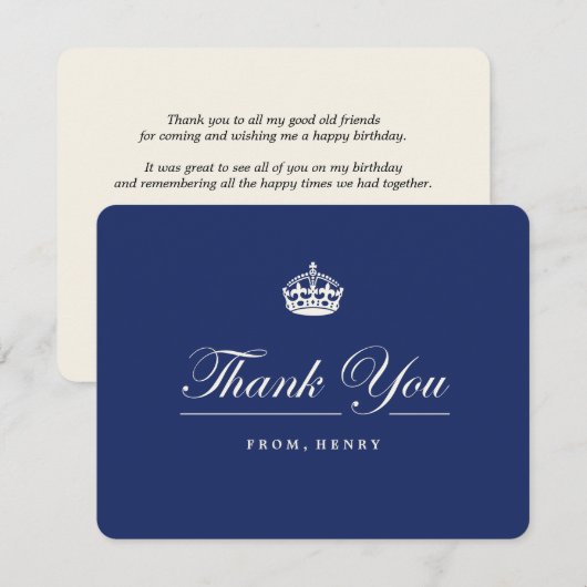 Classic Keep Calm Navy Blue 30ste verjaardagsfeest Bedankkaart (Voorkant / Achterkant)