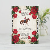 Classic Kentucky Derby Party Invitation Red Roses  Kaart (Staand voorkant)