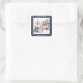 Classic Kerst Waterverf Afbeelding Vierkante Sticker (Tas)