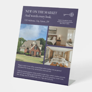 Classic Key Listing Purple Real Estate Agent Reclamebord Met Voetstuk
