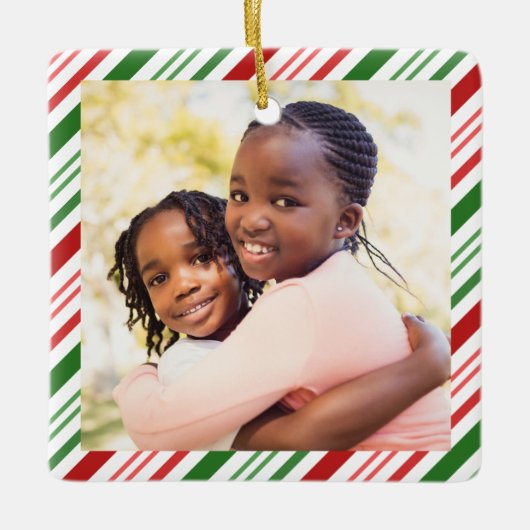 Classic Kleuren Kerst Foto Keramisch Ornament (Voorkant)
