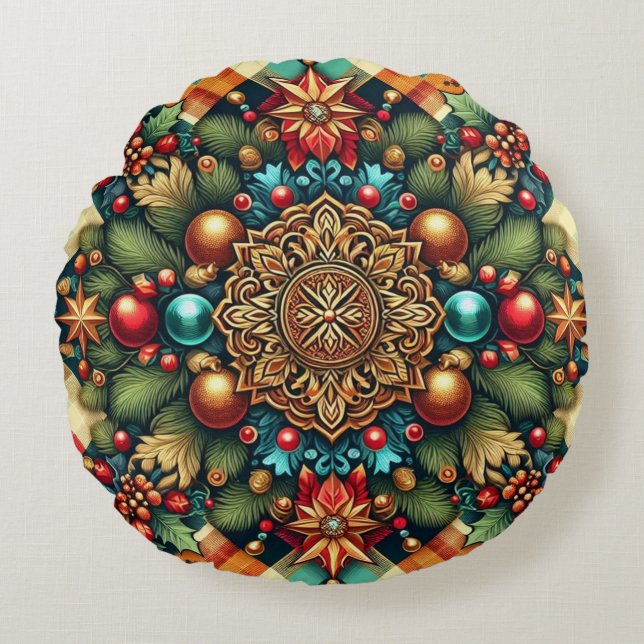 /Classic kleurrijke kerst Rond Kussen (Voorkant)