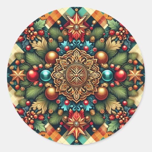 /Classic kleurrijke kerst Ronde Sticker (Voorkant)