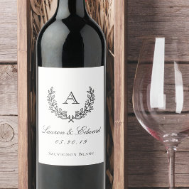 Classic Laurel Monogram Wedding Wine Bottle Labels Wijn Etiket
