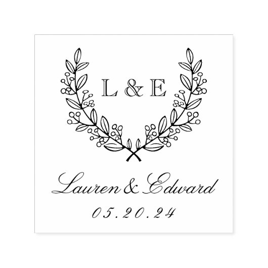 Classic Laurel Wedding Initiaal Monogram Zelfinktende Stempel (Design)