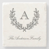 Classic Laurel WreatFamily Name Monogram Stenen Onderzetter (Voorkant)