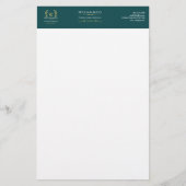 Classic Laurel Wreath Blauwgroen Goud Monogram Briefpapier (Voorkant)
