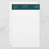 Classic Laurel Wreath Blauwgroen Goud Monogram Briefpapier (Voorkant / Achterkant)