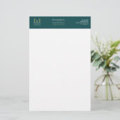 Classic Laurel Wreath Blauwgroen Goud Monogram Briefpapier (Staand voorkant)