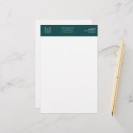 Classic Laurel Wreath Blauwgroen Goud Monogram Briefpapier