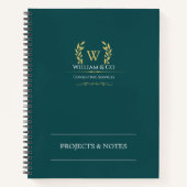 Classic Laurel Wreath Blauwgroen Goud Monogram Notitieboek (Voorkant)