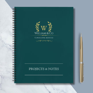 Classic Laurel Wreath Blauwgroen Goud Monogram Notitieboek