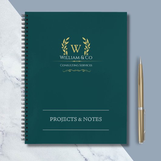 Classic Laurel Wreath Blauwgroen Goud Monogram Notitieboek