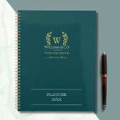 Classic Laurel Wreath Blauwgroen Goud Monogram Planner