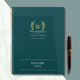 Classic Laurel Wreath Blauwgroen Goud Monogram Planner