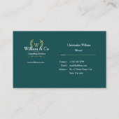 Classic Laurel Wreath Blauwgroen Goud Monogram Visitekaartje (Achterkant)