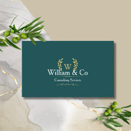 Classic Laurel Wreath Blauwgroen Goud Monogram Visitekaartje