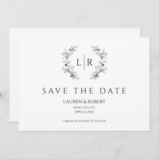 Classic Laurel WreatMonogram sparen de Datum Kaart (Voorkant / Achterkant)