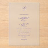 Classic Lavender Calligraphy Monogram Weddenschap Acryl Uitnodigingen (Voorkant)