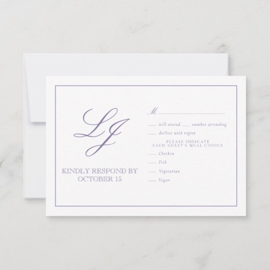 Classic Lavender Calligraphy Monogram Weddenschap RSVP Kaartje (Achterkant)