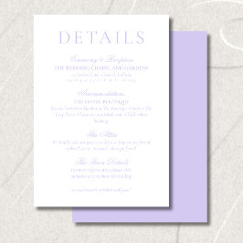 Classic Lavender Minimalist Wedding Details Informatiekaartje