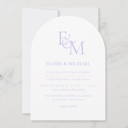 Classic Lavender Monogram Minimalist Wedding Kaart (Voorkant)
