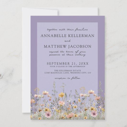 Classic Lavender Wildflower Floral Wedding Kaart (Voorkant)